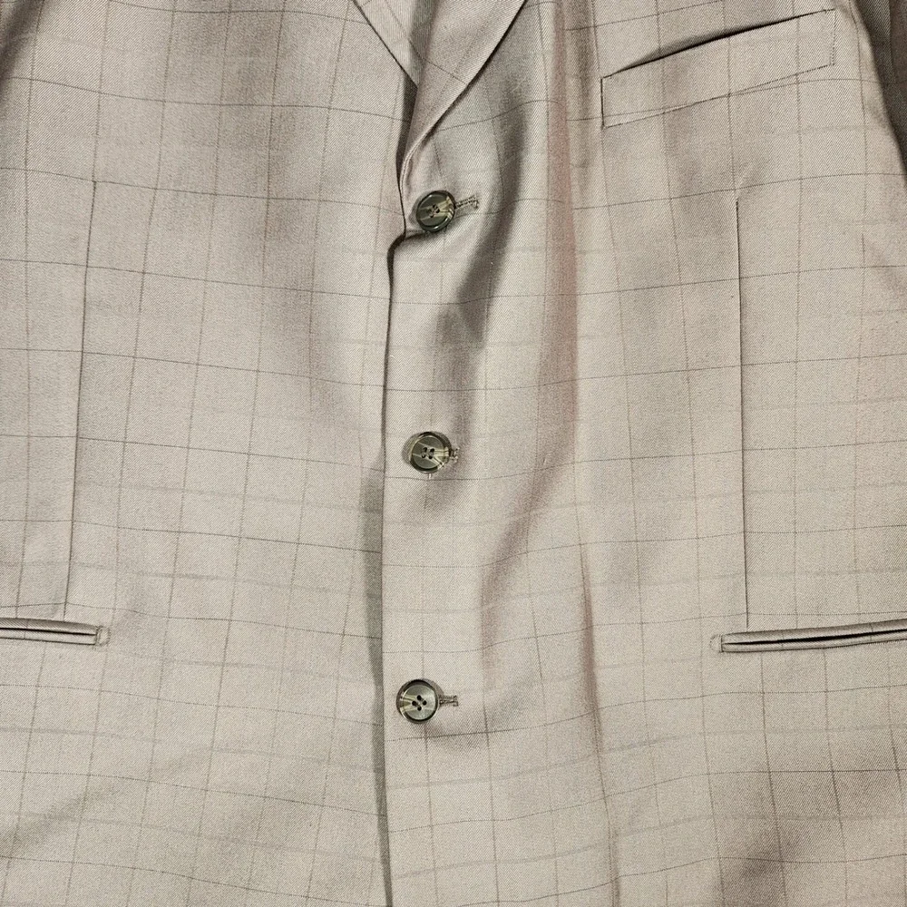 Phat Farm Premium Mens‎ 3 Piece Suit 52L Grey Plaid Polyester Rayon Business